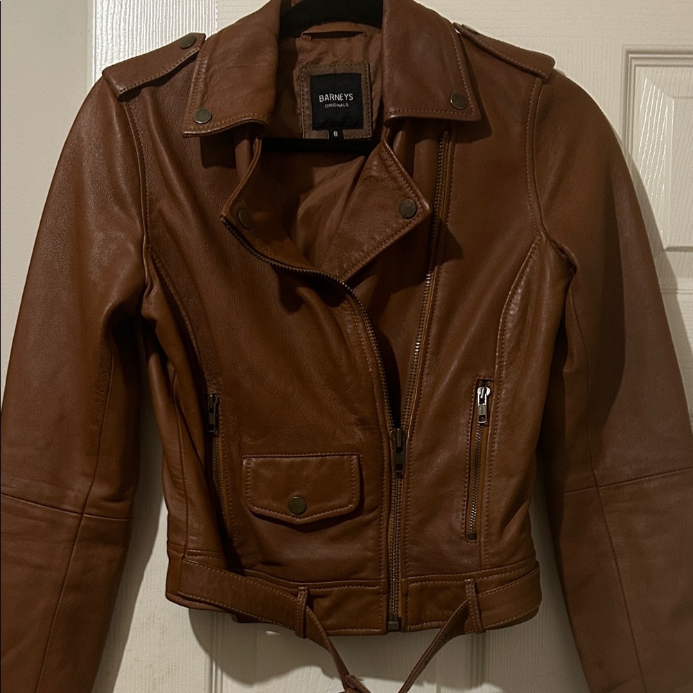 Barneys New York Tan Leather Jacket